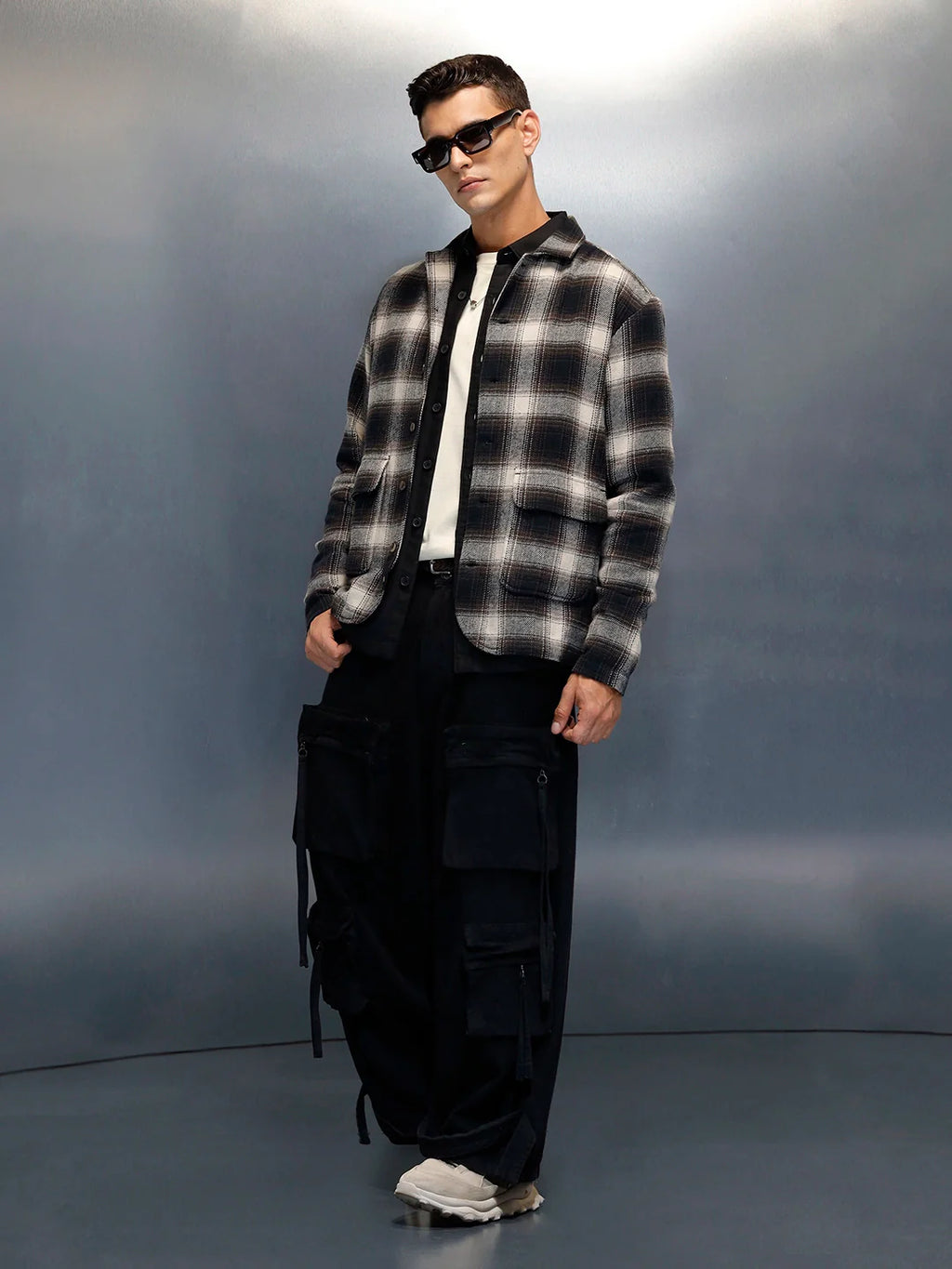 Men's Casual Regualr Fit Checkered Pattern Shacket | Black