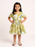 Utsa Kids Yellow Floral Design A-Line Cotton-Blend Dress (2-8 Years)
