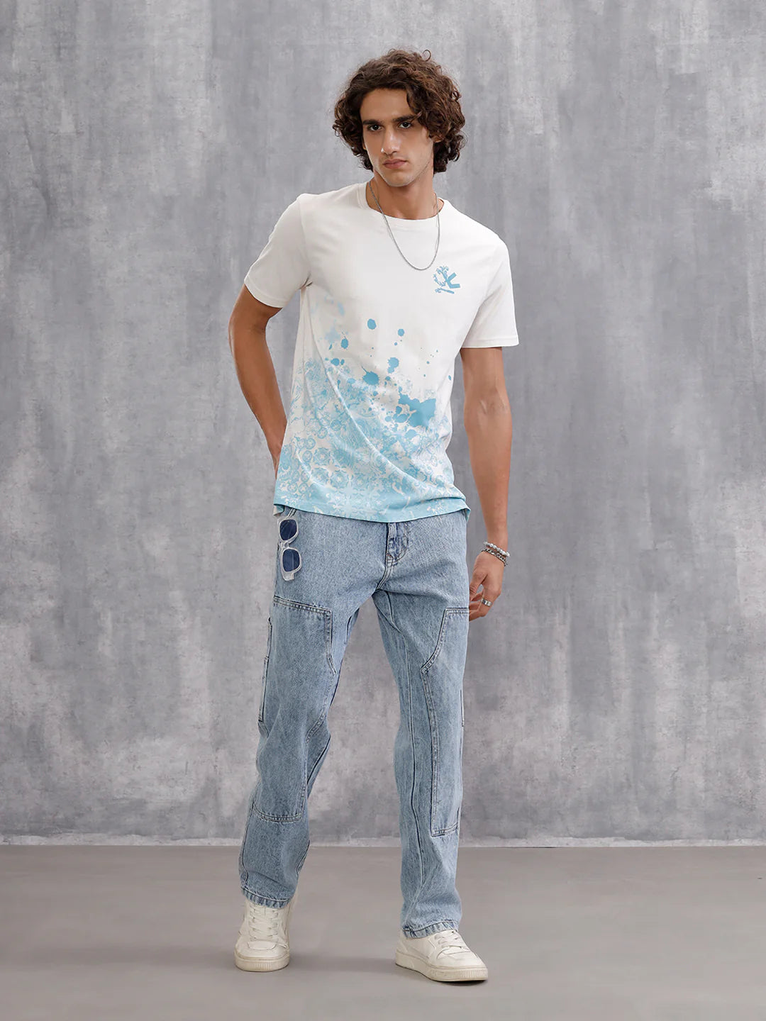 Tapestry Inspired Distressed Ombré Print T-Shirt  | Off White
