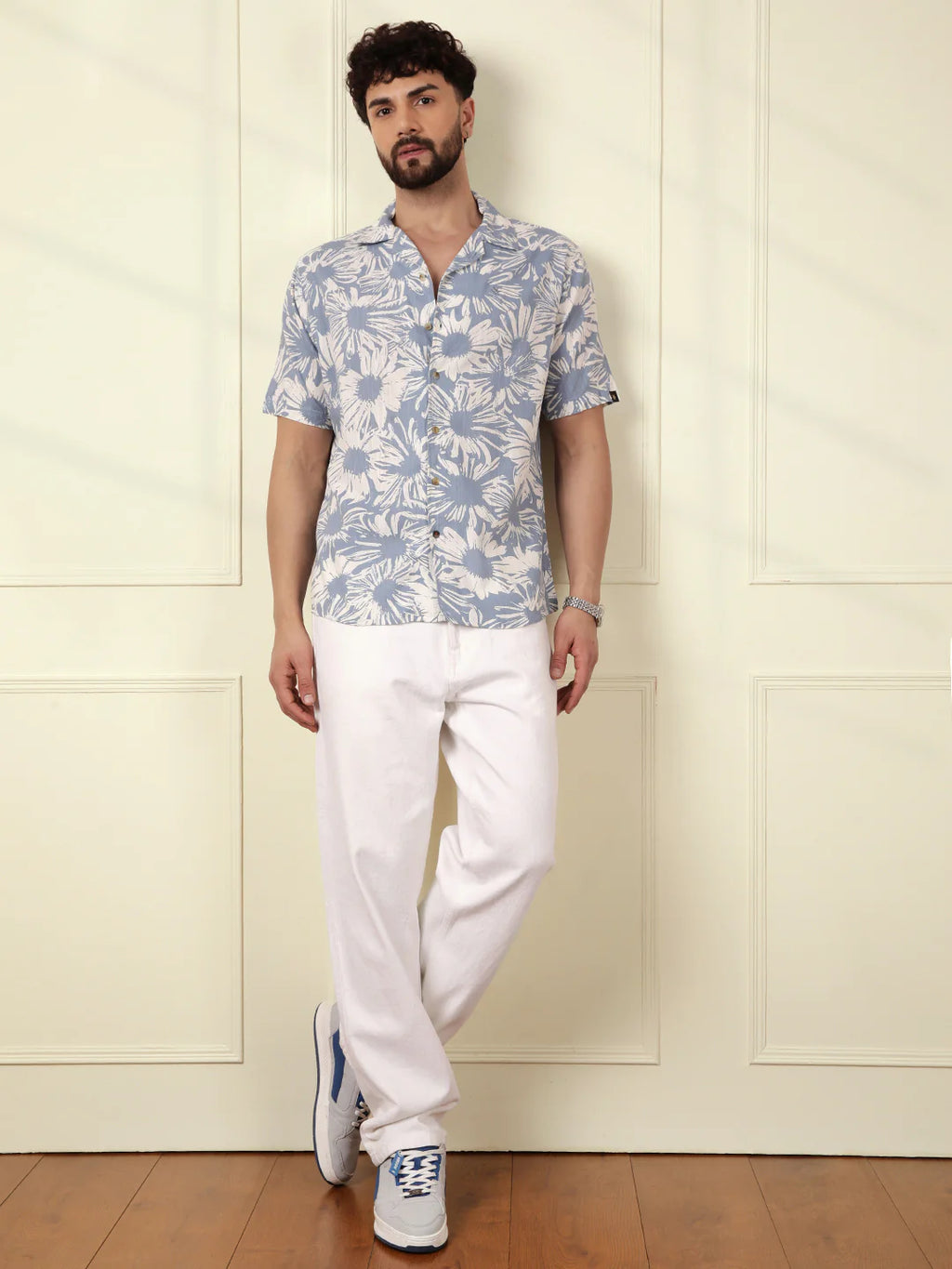 Floral AOP Viscose Slub Shirt | Blue