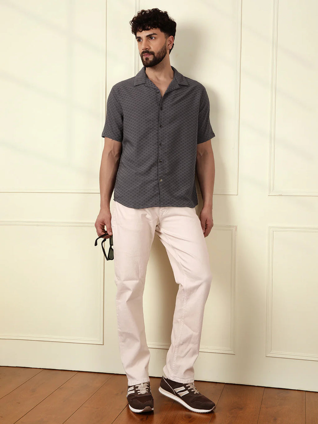 Textured Short Sleeve Shirt | Grey