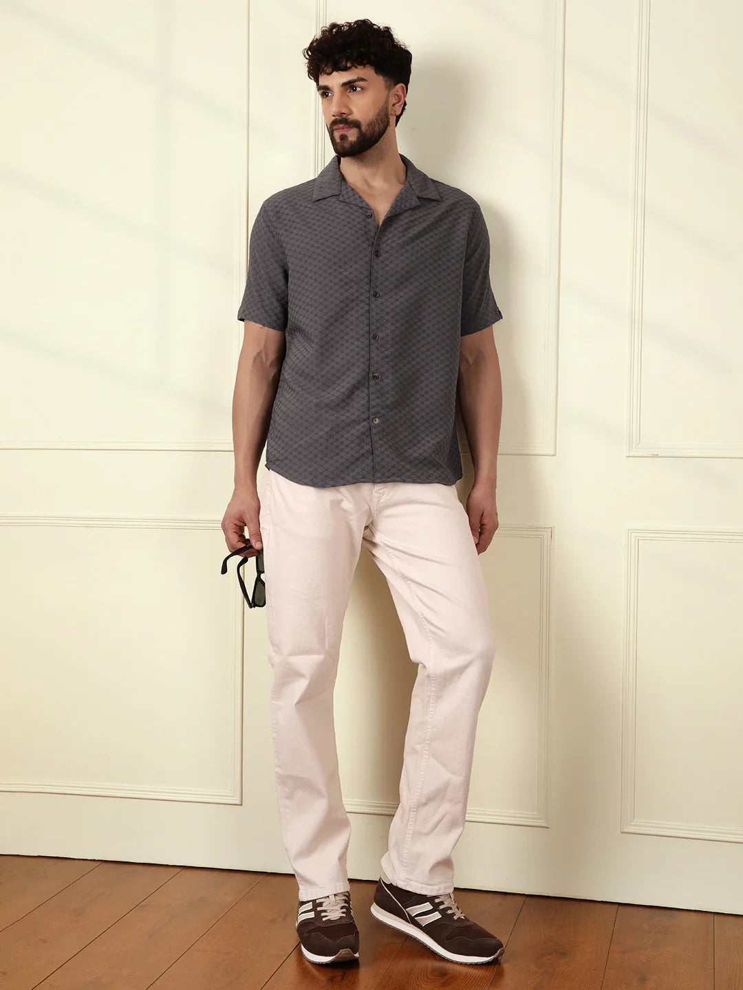 Textured Short Sleeve Shirt | Grey