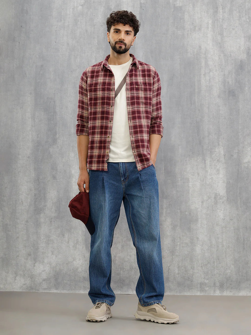 Brushed Flannel Utility Shirt In Slim Fit | Red