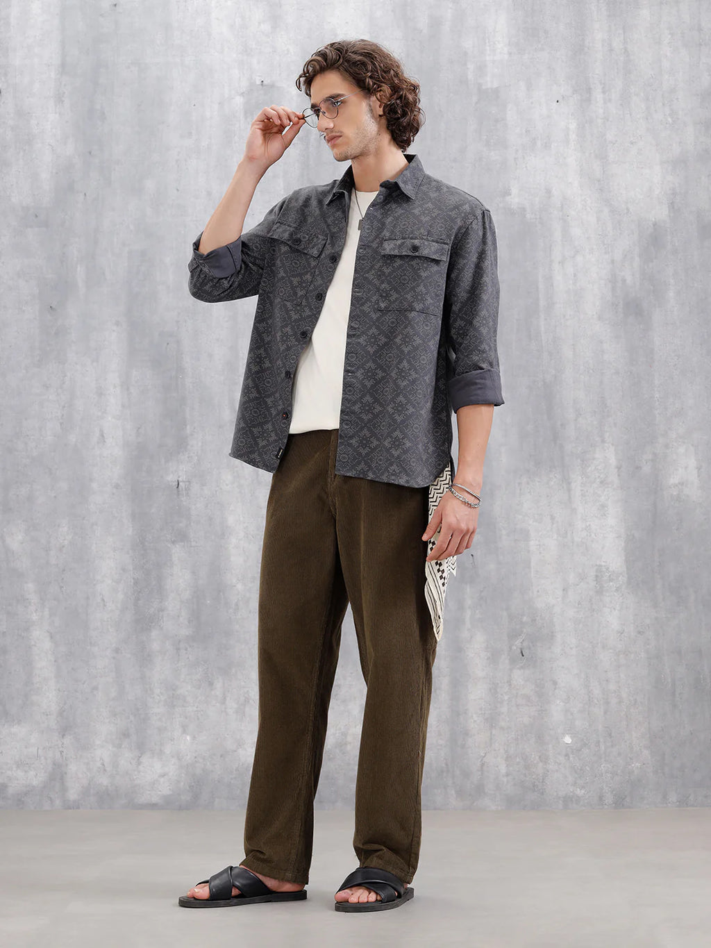 Heavy Printed Canvas Oversized Fit Overshirt | Dark Grey
