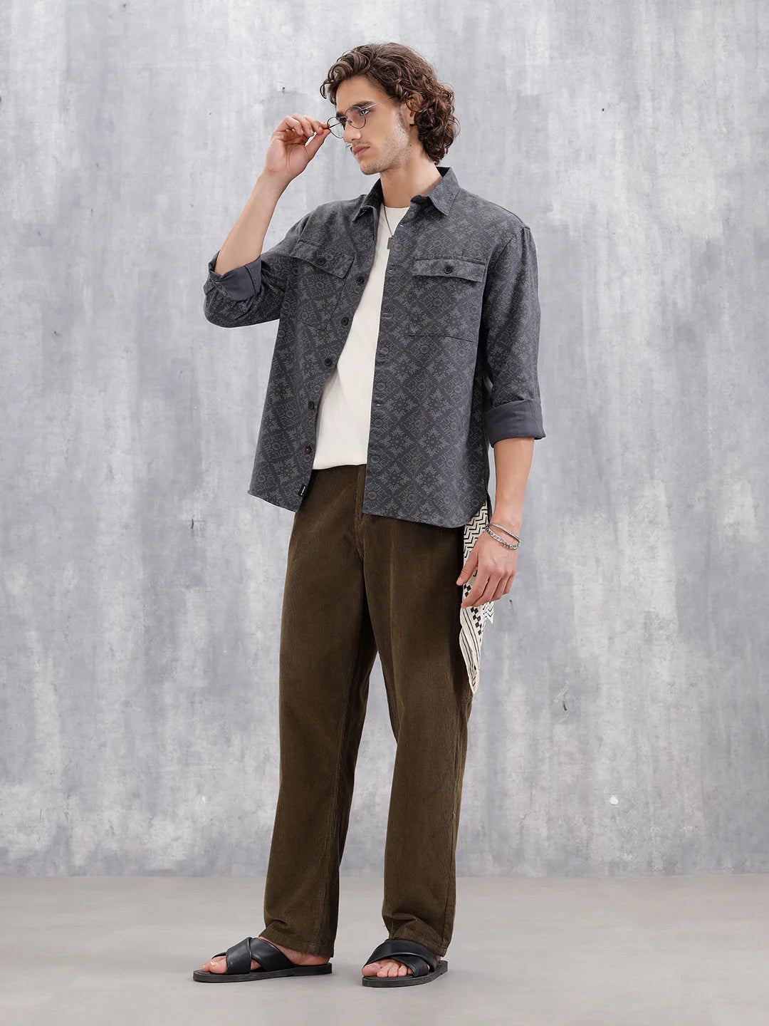 Heavy Printed Canvas Oversized Fit Overshirt | Dark Grey