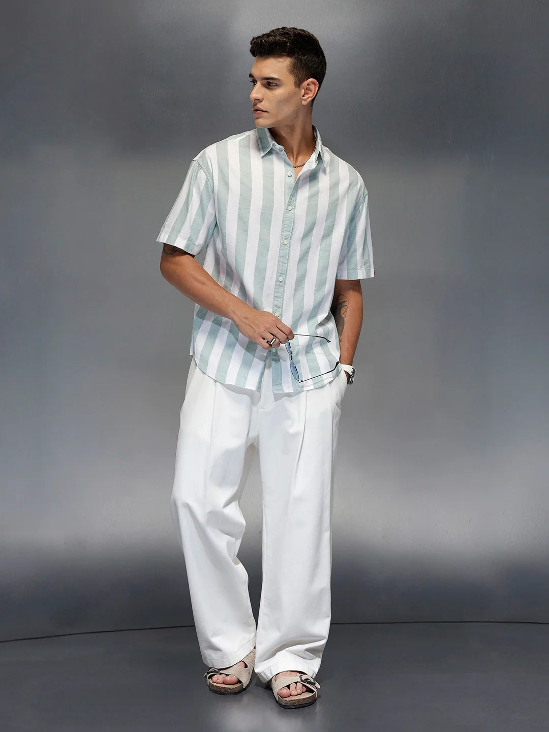 Men's casual oversize stripe shirt | White