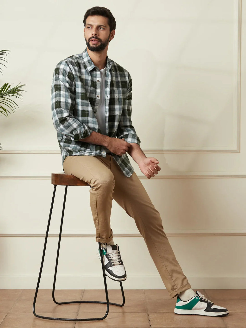 Checked Cotton Oxford Shirt | Green