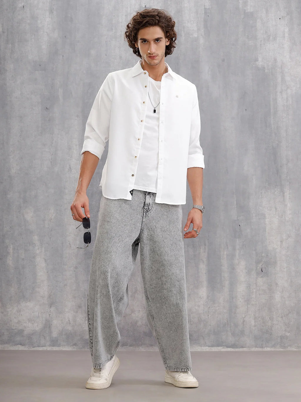 Textured Solid Shirt In Slim Fit  |  White