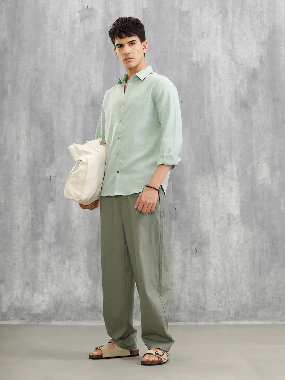 Textured Solid Casual Look Slim Fit Shirt |  Light Green