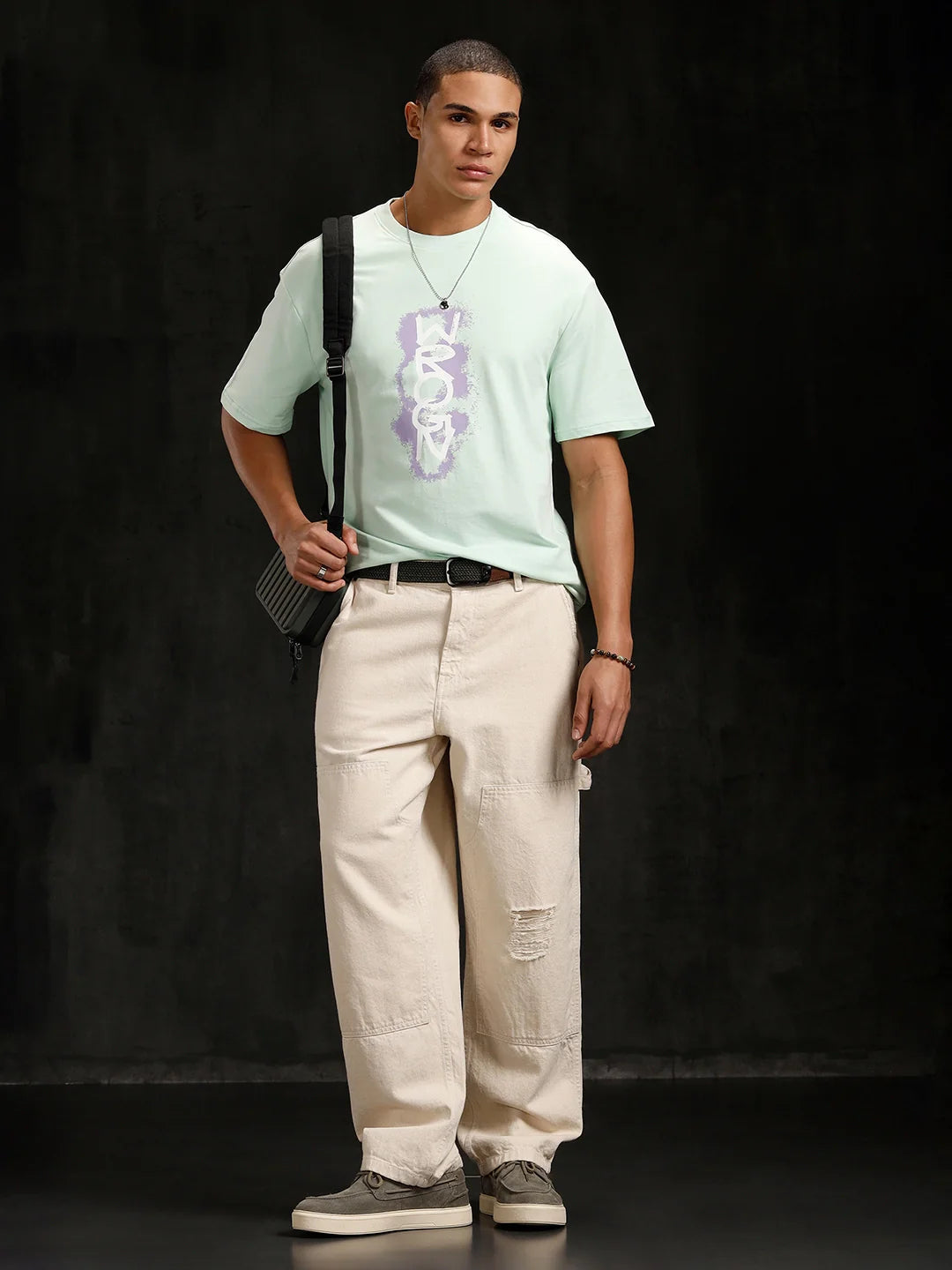 Logo Printed Oversized Fit T-Shirt | Light Green
