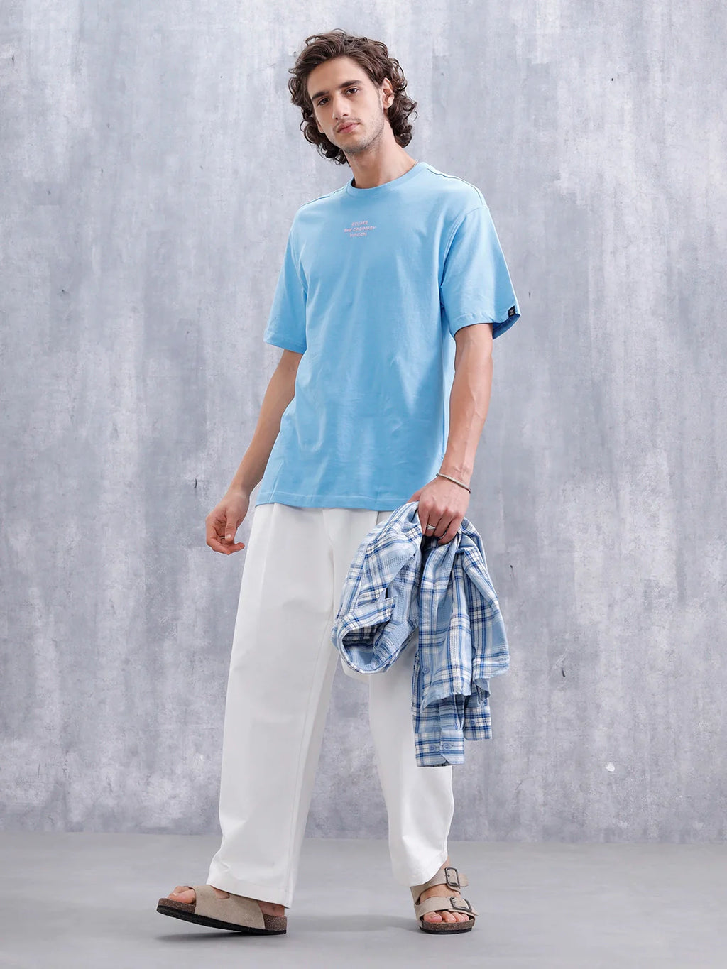 Men’s Embroidered Oversized Casual Tee | Blue