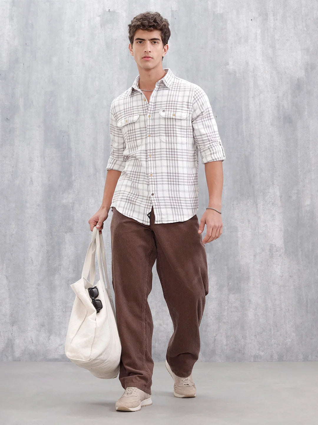 Slim Fit Checkered Casual Shirt For Men |Off White