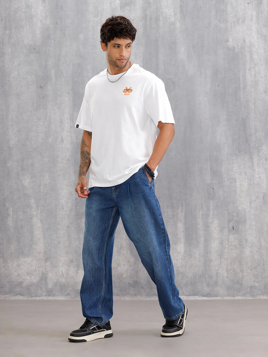 Oversized Fit Brand Carrier T-Shirt With Back Print | White