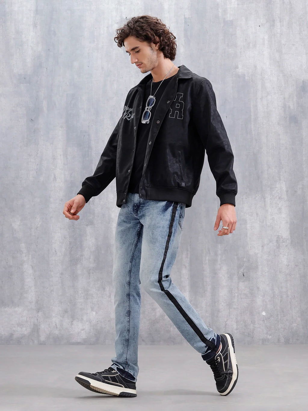 Straight Fit Statement Side Seam Print Jeans | Med Stone