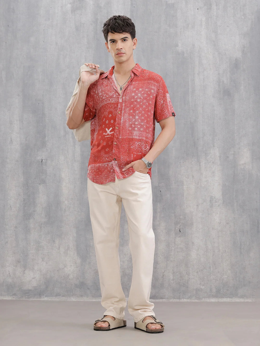 Fluid Viscose Shirt With Distressed Aop | Red
