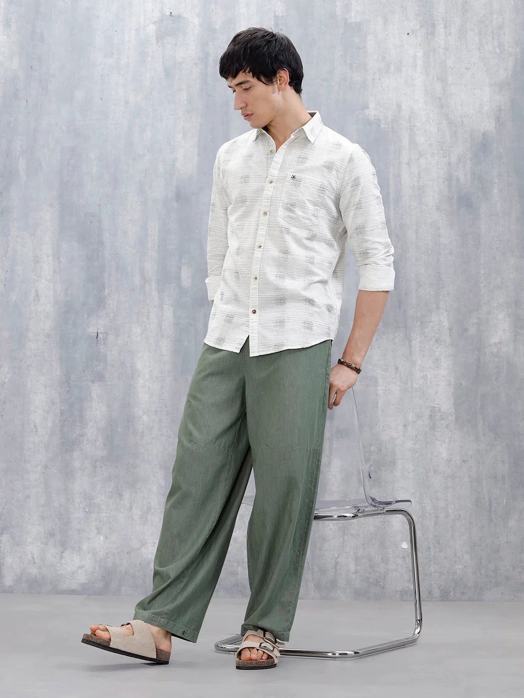 Printed Men's Casual Slim Fit Shirt | Off White