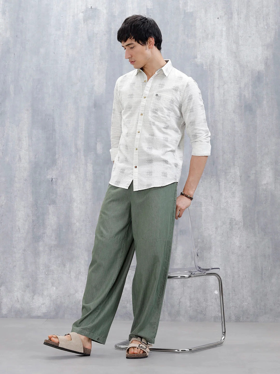 Printed Men's Casual Slim Fit Shirt | Off White