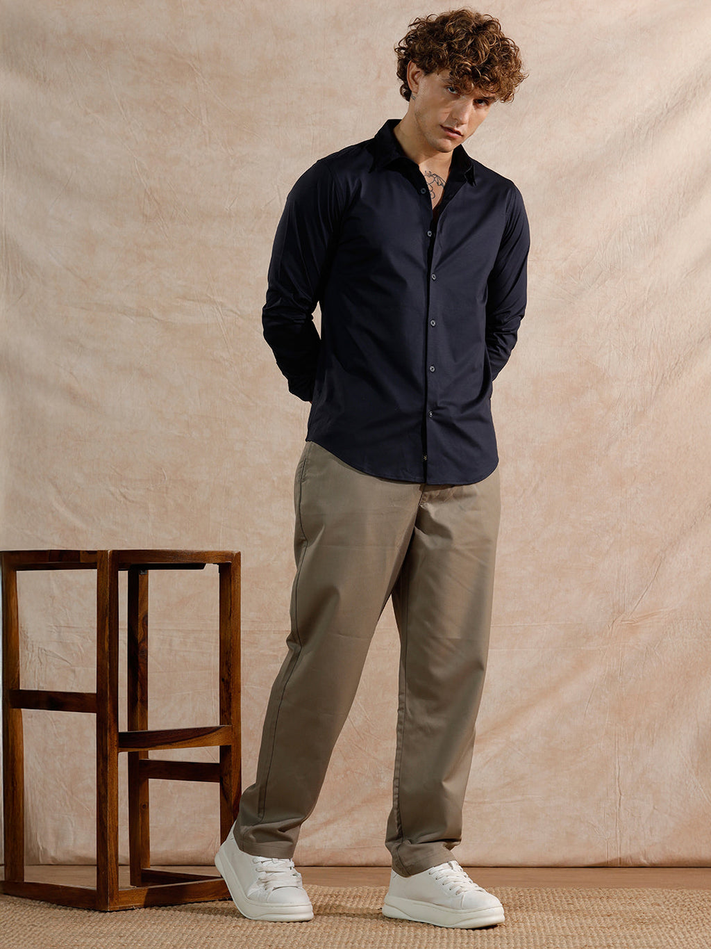 Solid Stretch Slim Fit Shirt | Navy Blue