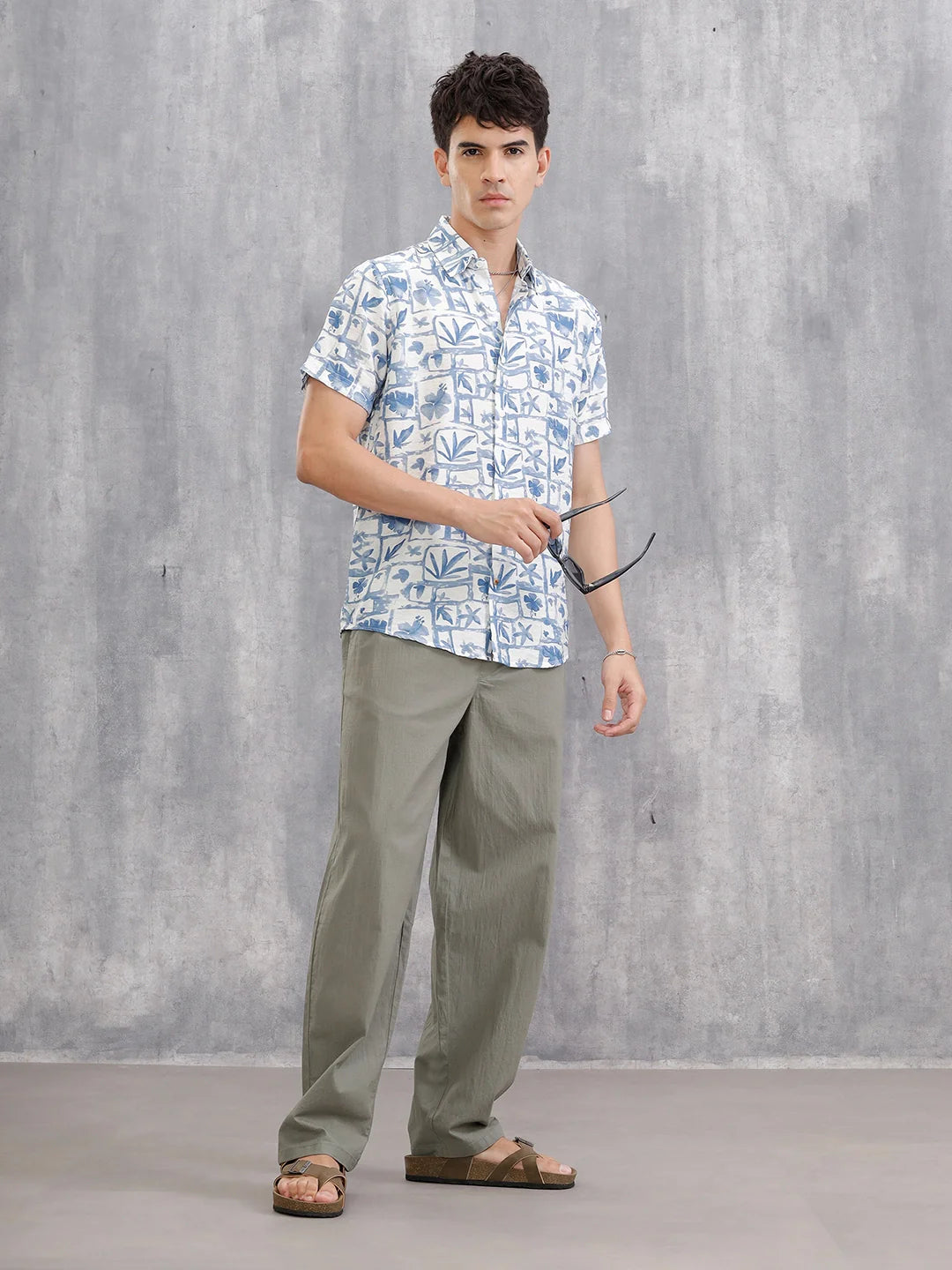 Fluid Viscose Nylon Shirt With Watercolour Inspired Aop | Blue