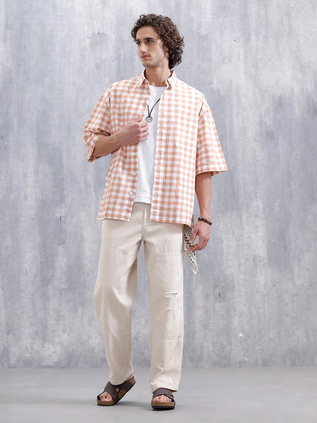 Men’s Casual Oversized Plus Fit Checked Shirt | Orange