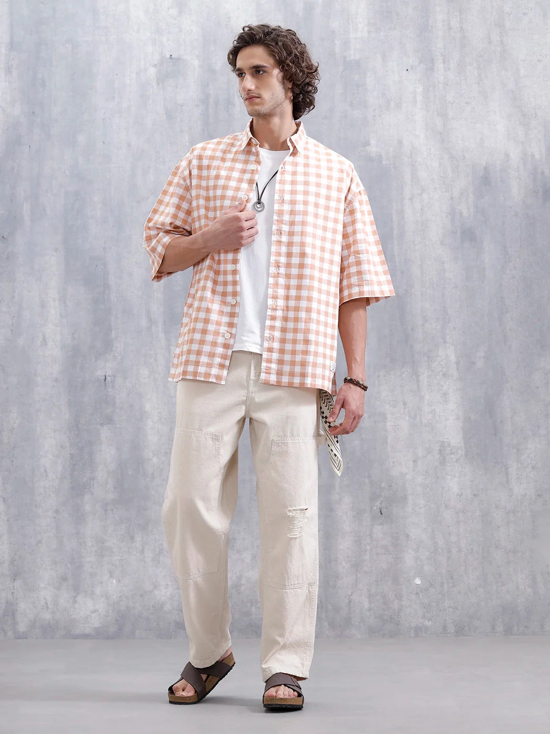 Men’s Casual Oversized Plus Fit Checked Shirt | Orange