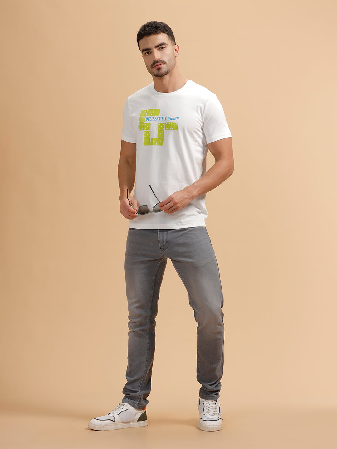 Placement Print Slim Fit T-Shirt | White