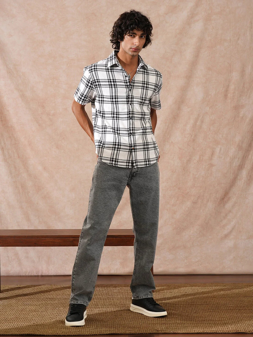 Textured Checks Comfort Fit Shirt | White