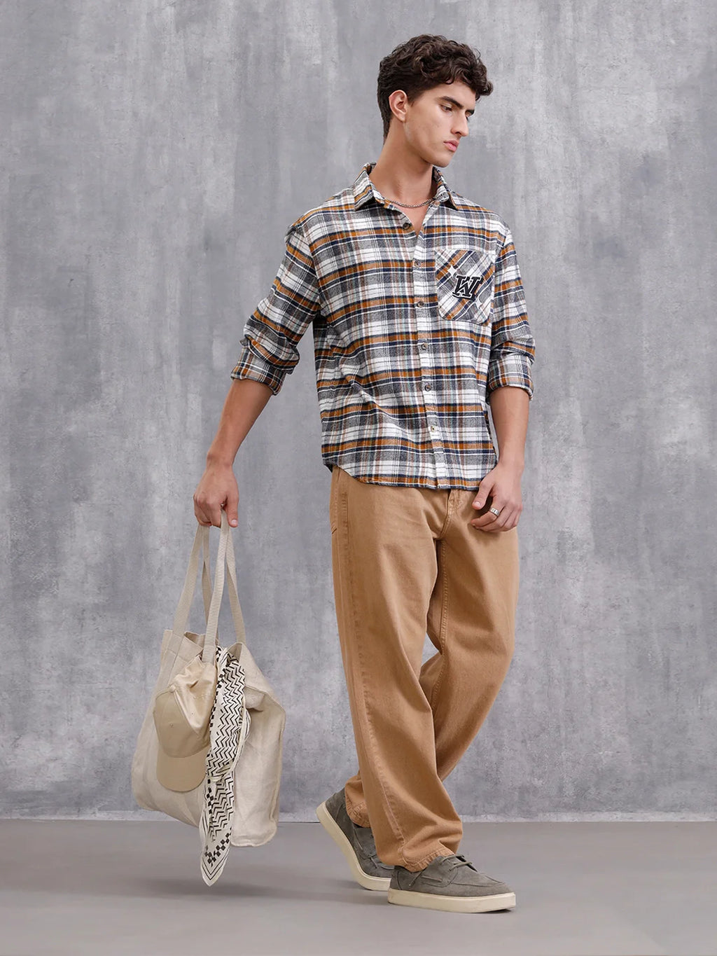 Varsity Look Oversized Fit Retro Checks Shirt | White