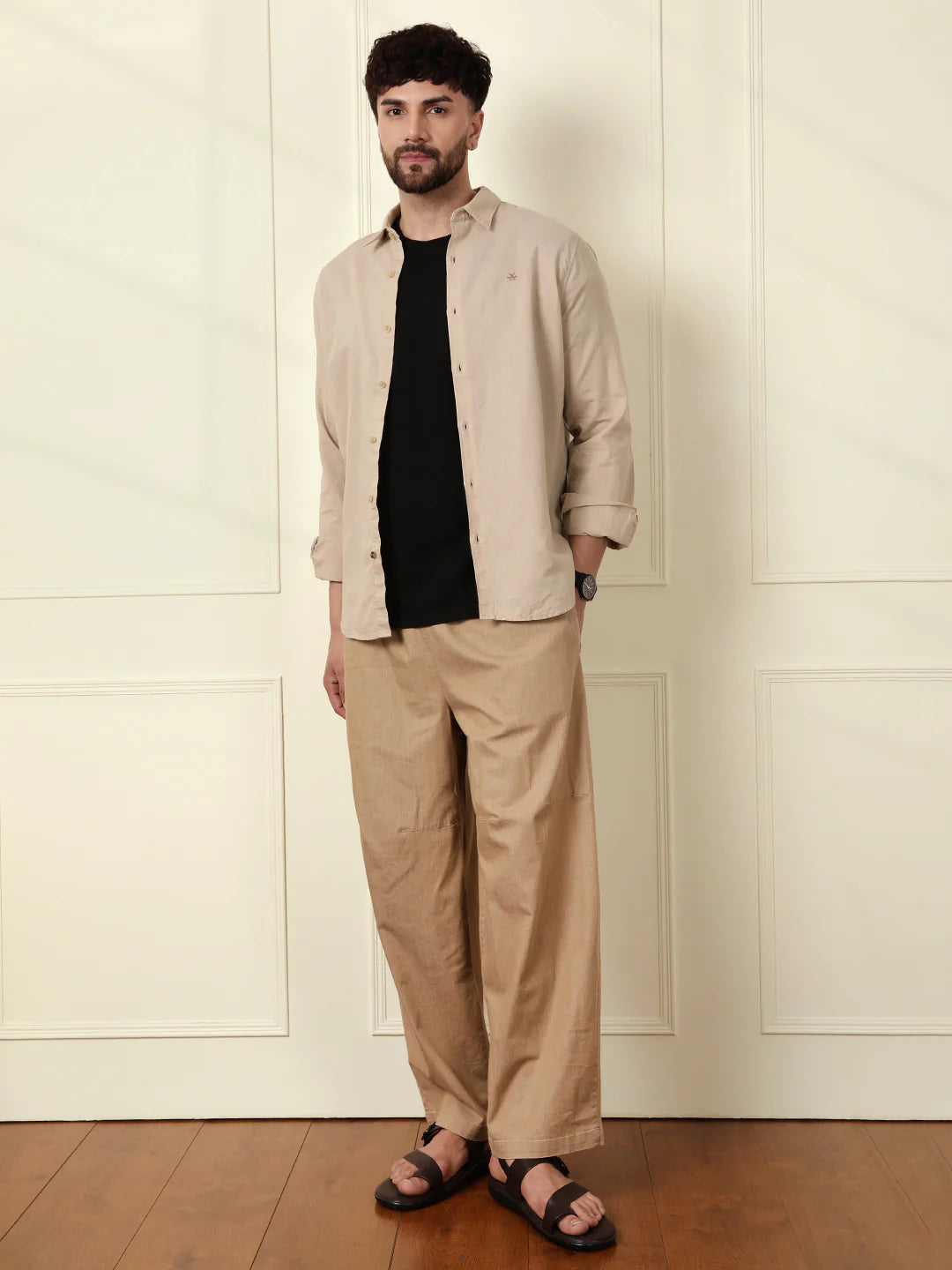 Solid Linen Blend Shirt | Khaki