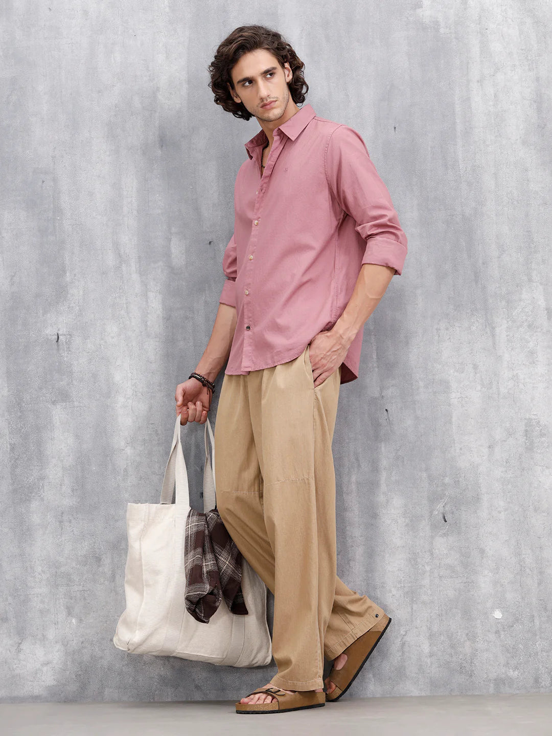 Solid 100%Cottom Slim Fit Shirt | Pink