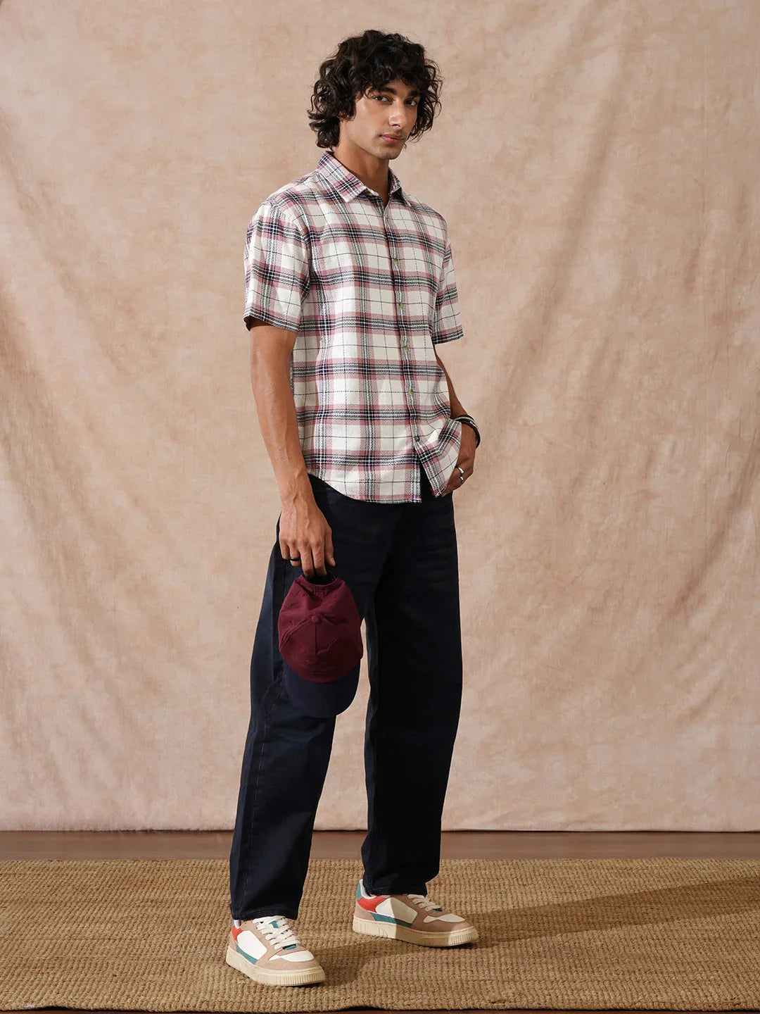 Textured Checks Comfort Fit Shirt | Pink