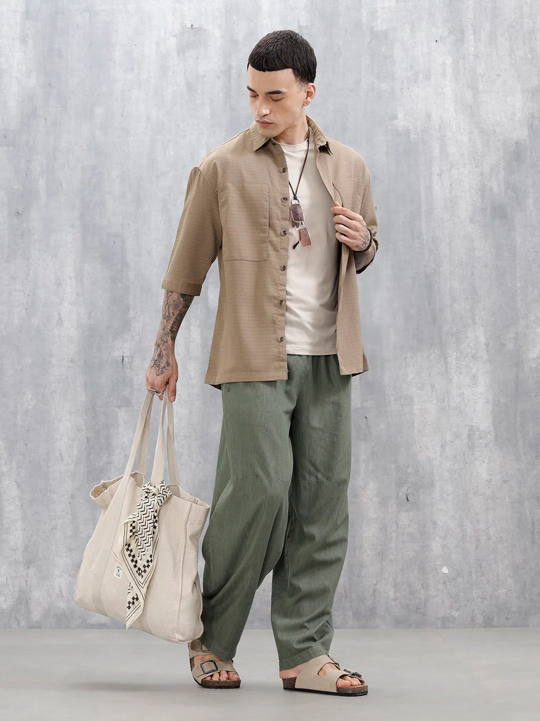 Wrogn Comfort Fit Self Textured Shirt | Khaki