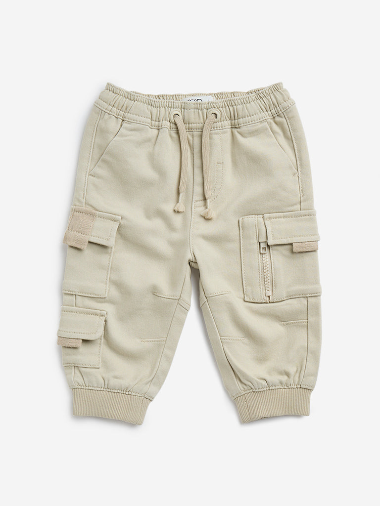 HOP Baby Beige Cargo-Style High-Rise Cotton-Blend Joggers