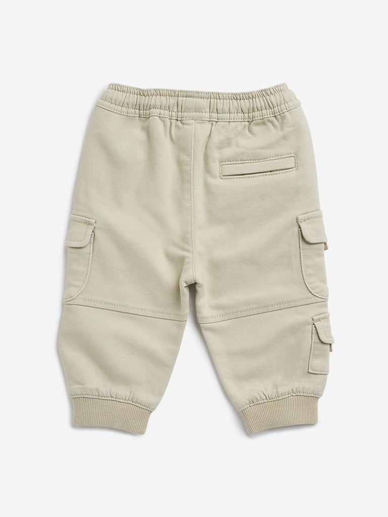 HOP Baby Beige Cargo-Style High-Rise Cotton-Blend Joggers