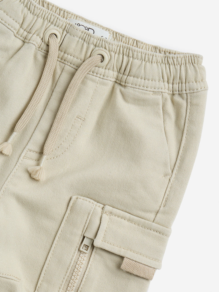 HOP Baby Beige Cargo-Style High-Rise Cotton-Blend Joggers