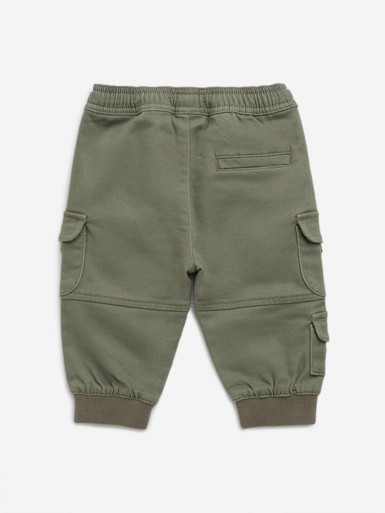 HOP Baby Olive Cargo-Style Mid-Rise Cotton-Blend Joggers
