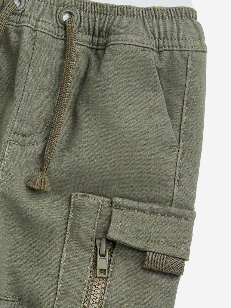 HOP Baby Olive Cargo-Style Mid-Rise Cotton-Blend Joggers