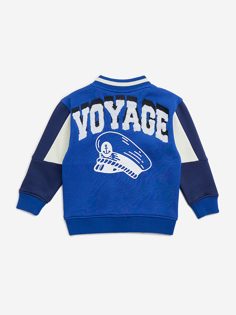 HOP Kids Blue Text Design Cotton-Blend Varsity Jacket