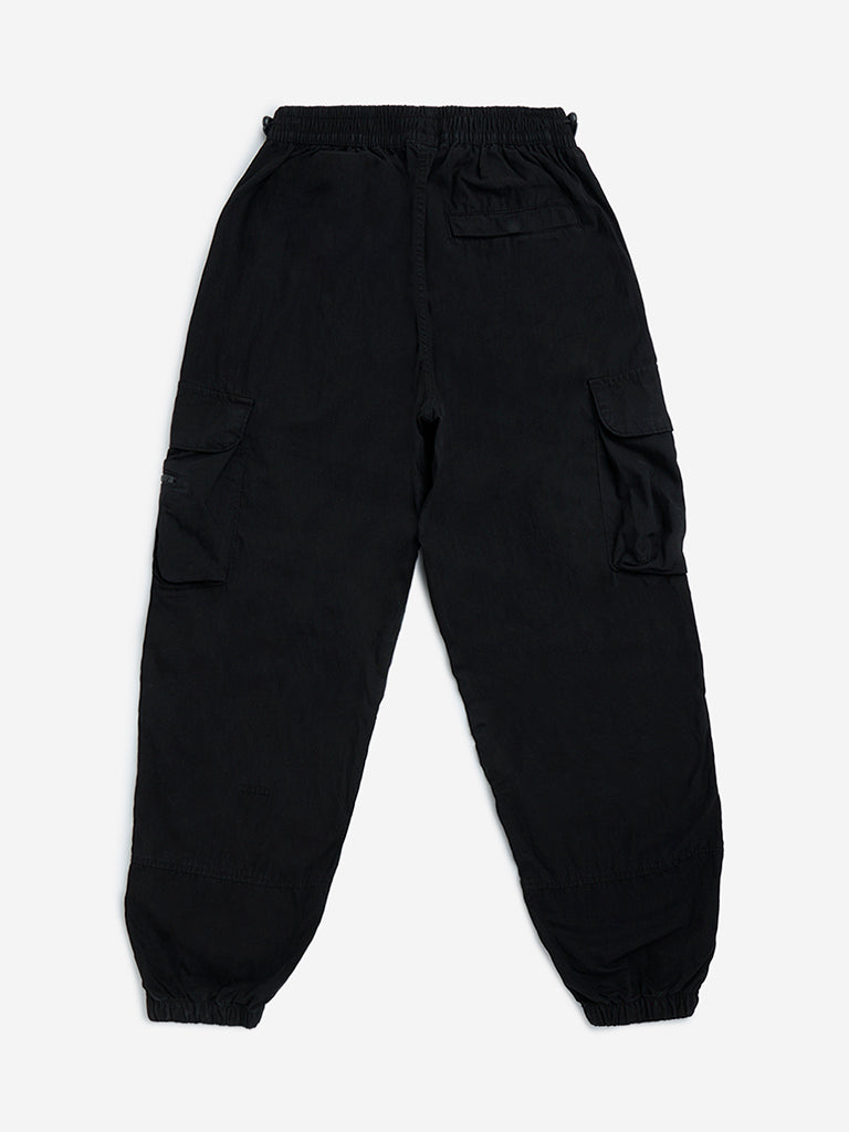 Y&F Kids Black Mid-Rise Cotton-Blend Joggers