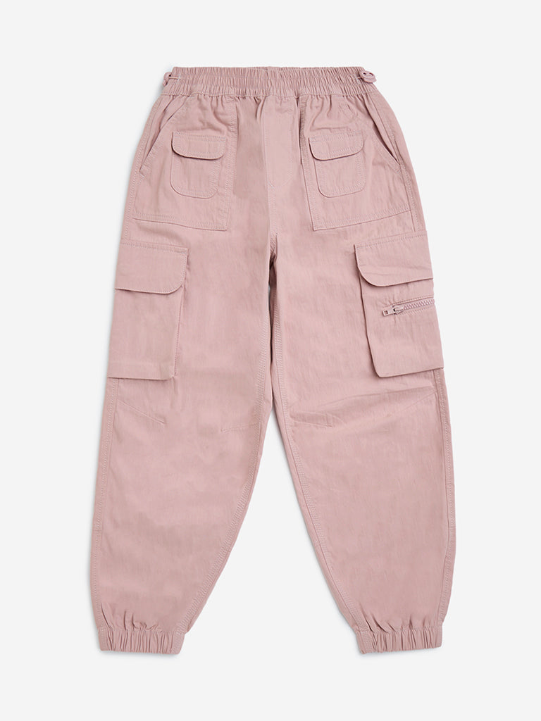 Y&F Kids Pink High-Rise Cotton-Blend Joggers