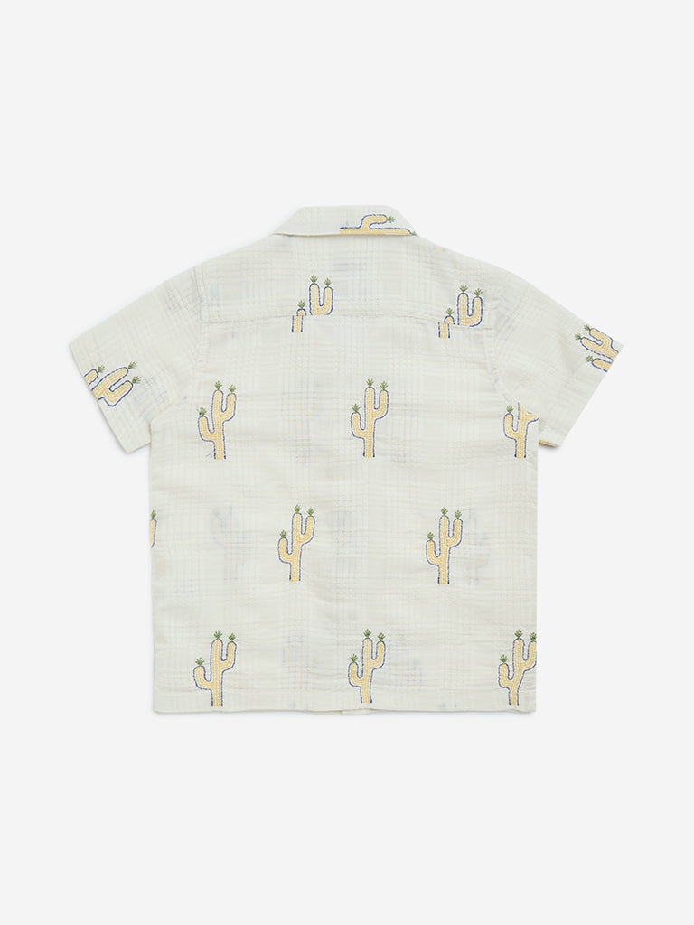 HOP Kids Off-White Cactus Design Cotton-Blend Shirt