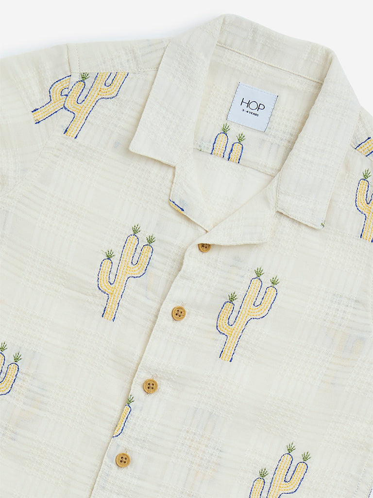 HOP Kids Off-White Cactus Design Cotton-Blend Shirt