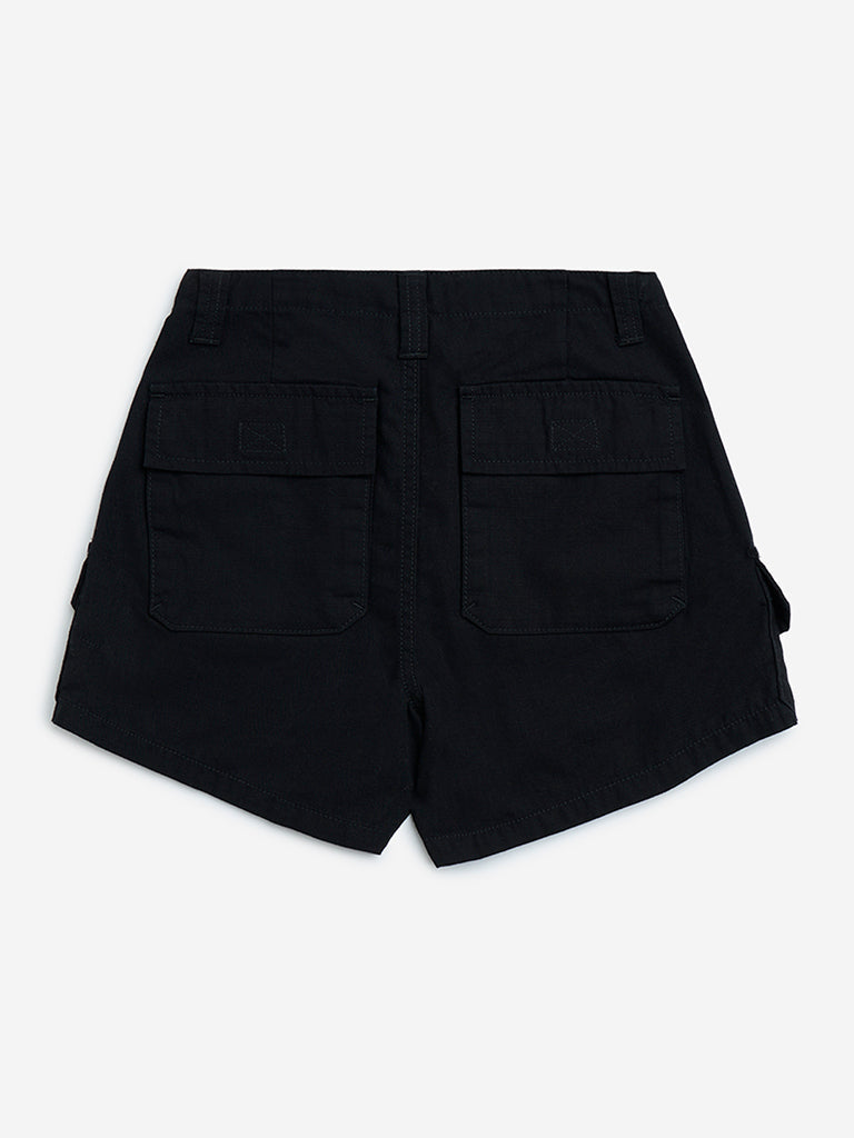 Y&F Kids Black High-Rise Cotton Shorts