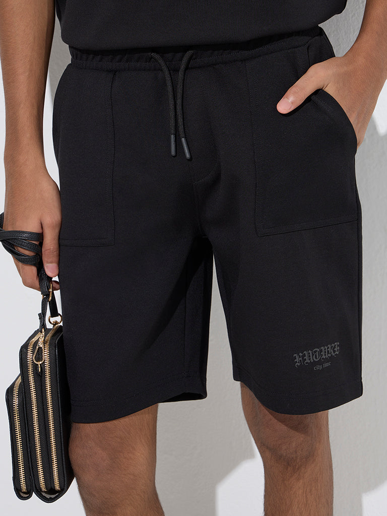 Y&F Kids Black Mid-Rise Shorts