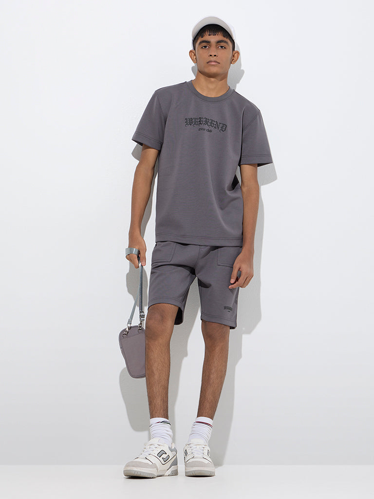 Y&F Kids Grey Text Design T-Shirt