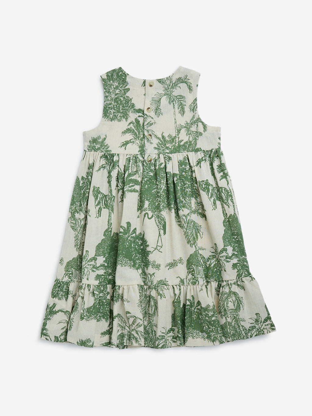 Utsa Kids Green Nature-Inspired Tiered Cotton-Blend Dress - (2-8yrs)