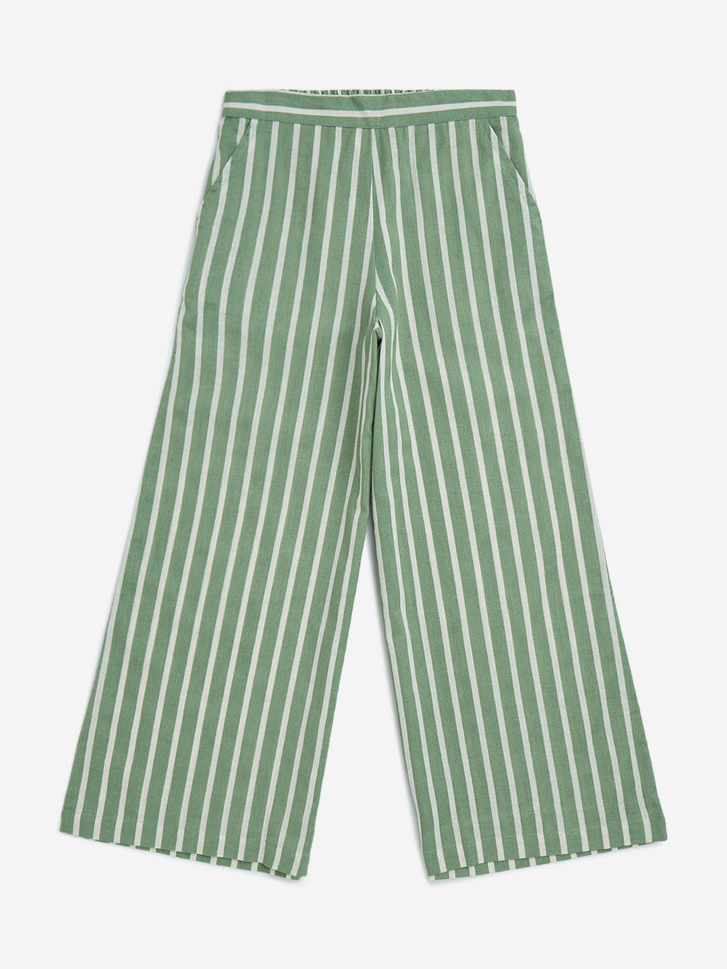 Utsa Kids Green Stripe Pattern Cotton-Blend Ethnic Pants - (8-14yrs)