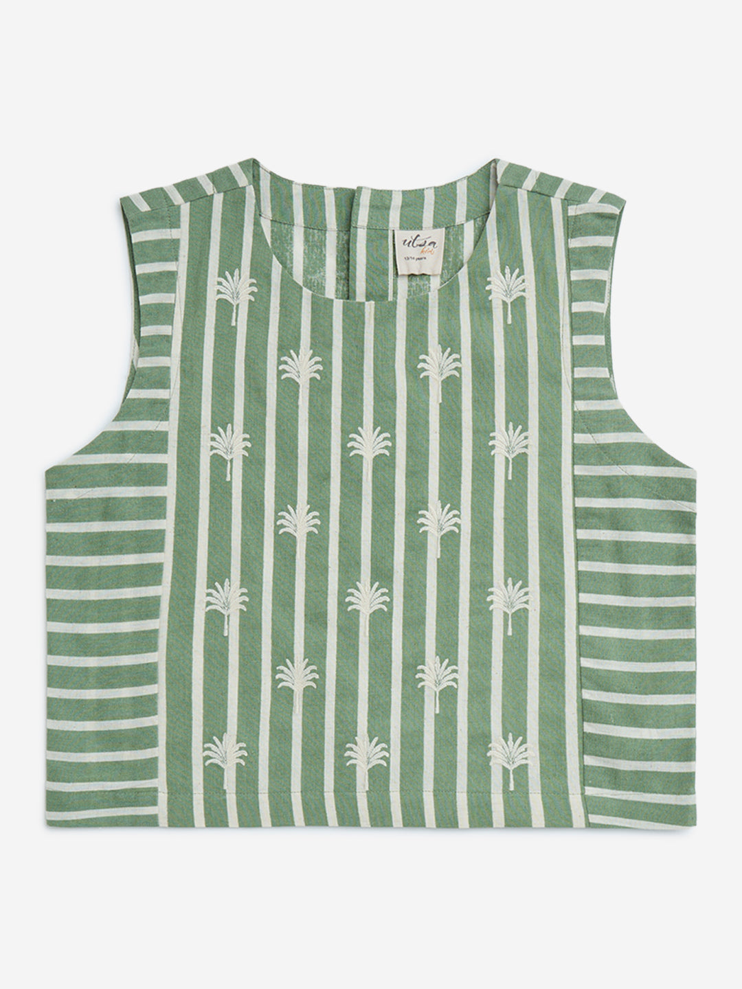 Utsa Kids Green Striped Cotton-Blend Ethnic Top - (8-14yrs)