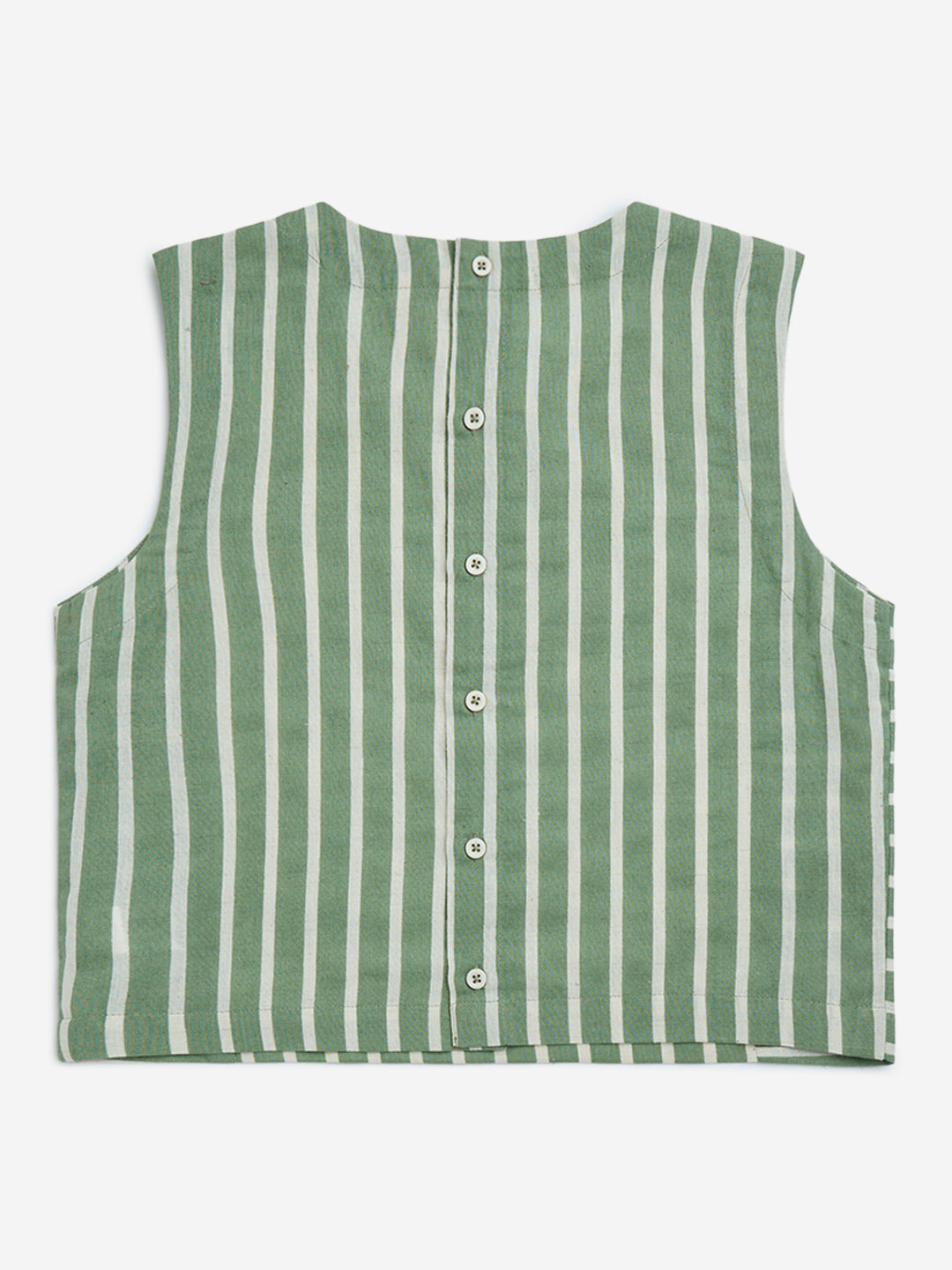 Utsa Kids Green Striped Cotton-Blend Ethnic Top - (8-14yrs)