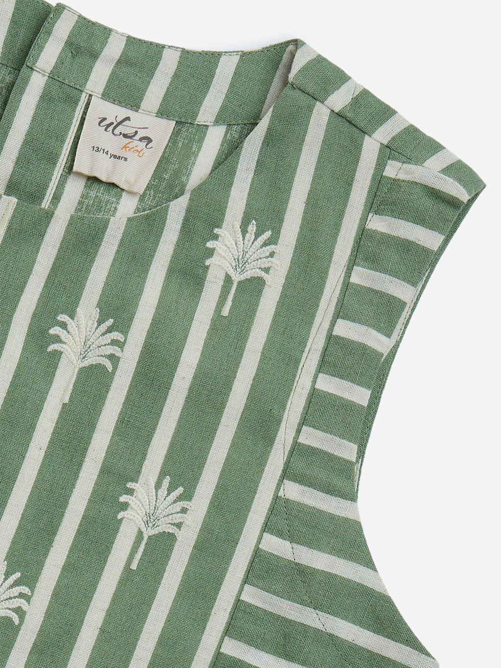 Utsa Kids Green Striped Cotton-Blend Ethnic Top - (8-14yrs)